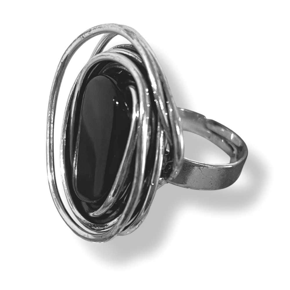 Black and Silver Cocktail Statement Ring Adjustable band